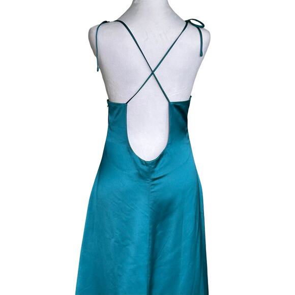 Jason Wu Teal Satin Midi Ruched Slip Dress Large Wedding Guest Event Cocktail - Picture 7 of 10